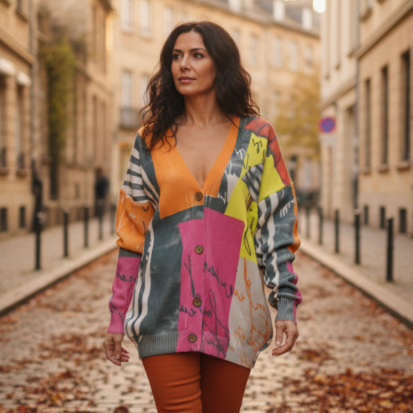 Dámsky ART sveter - Dievča s červeným dáždnikom