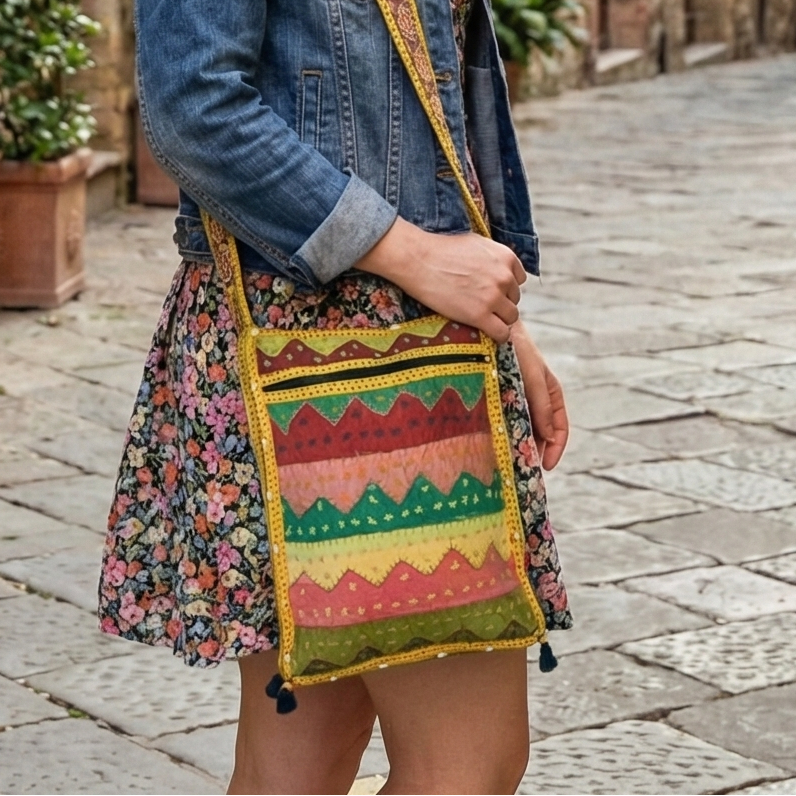 Veselá bavlnená dámska taška z Indie - detail