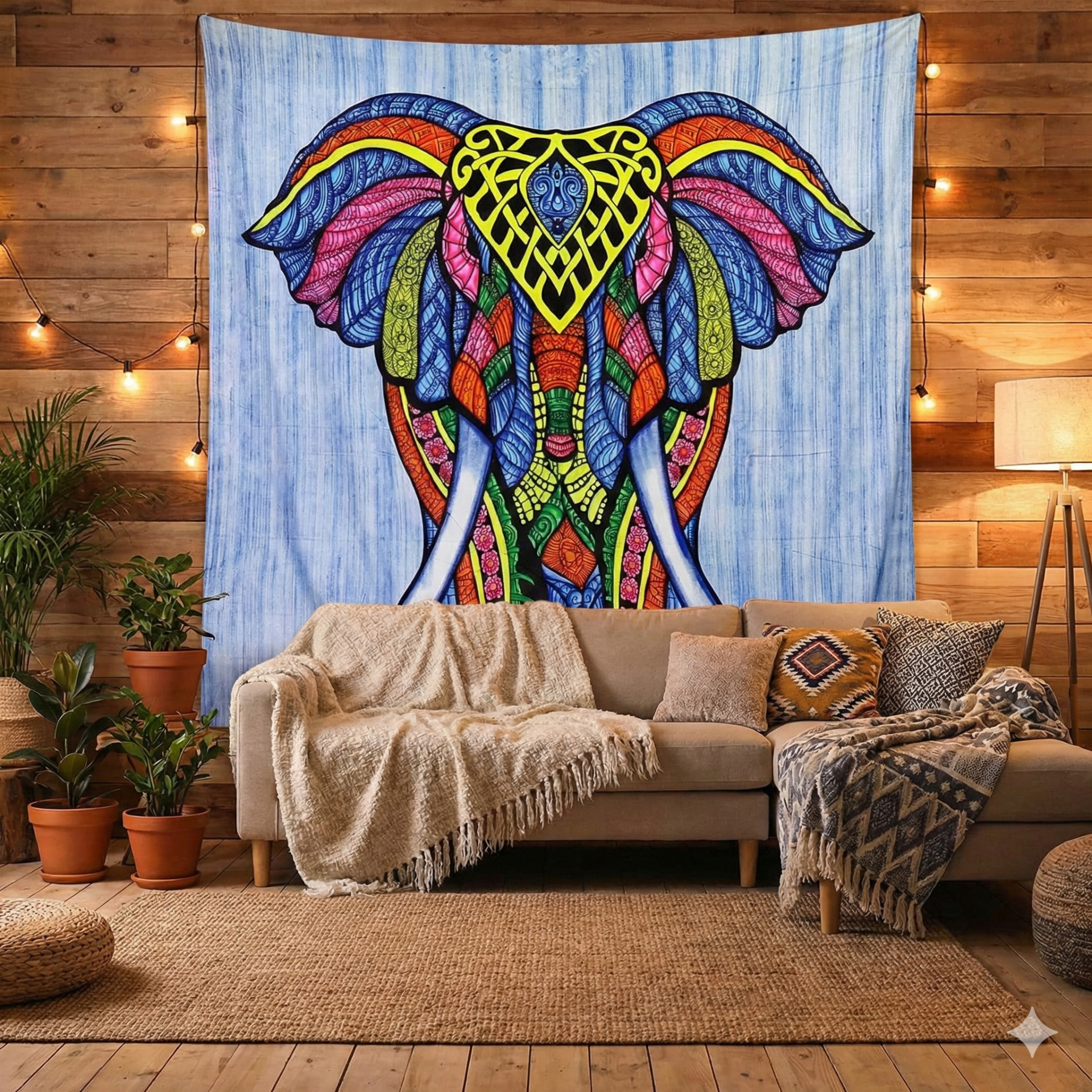 Bavlnená XXL tapiséria s ručne vymaľovaným slonom