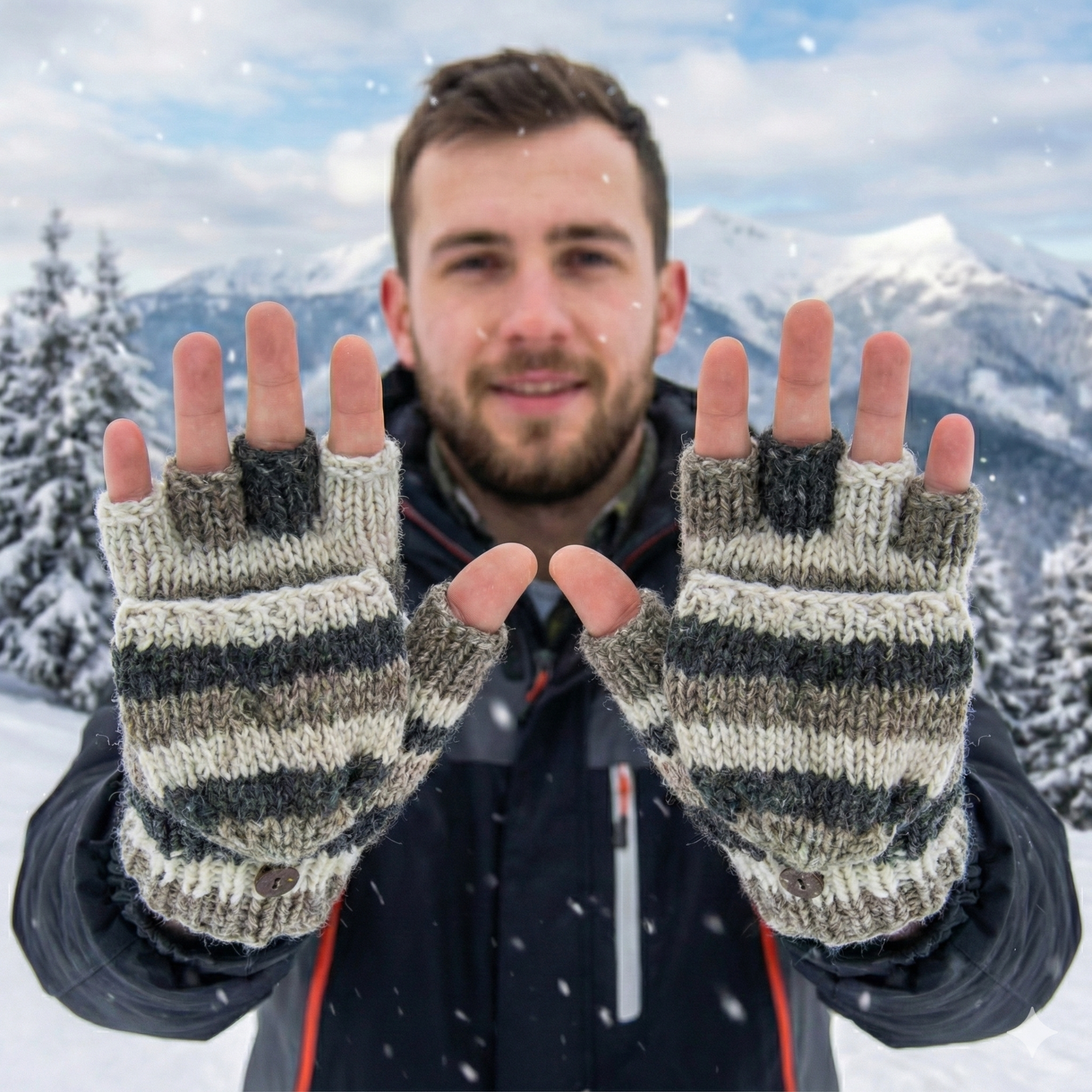 Vlnené odklápacie rukavice zateplené flísom