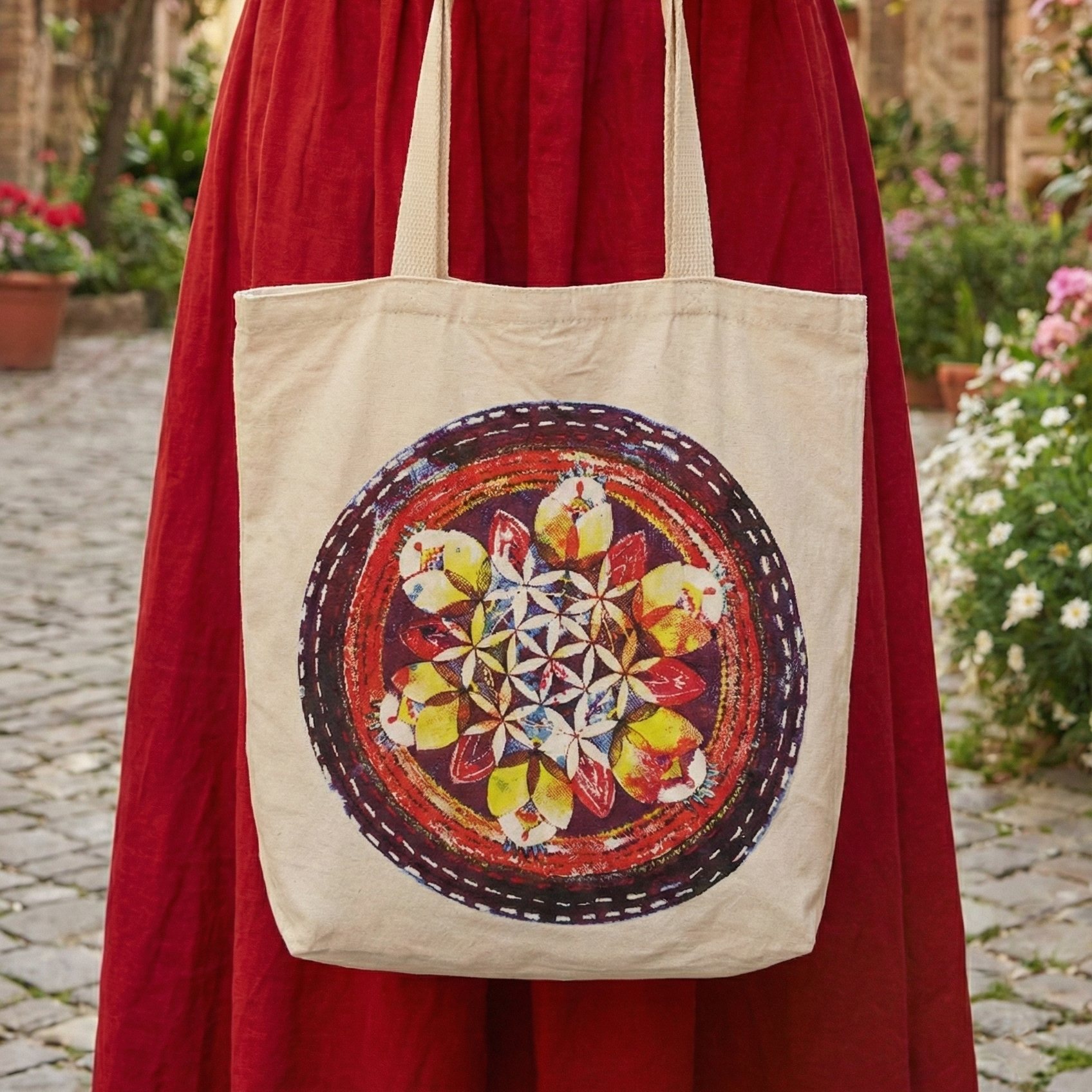Nákupná bavlnená taška s mandalou - kvet života