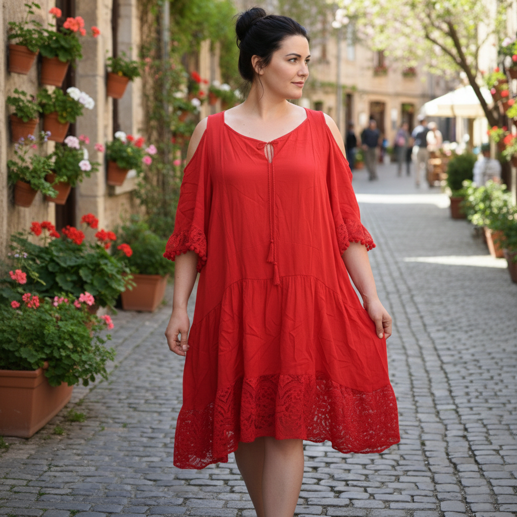 Červené dámske šaty s čipkou